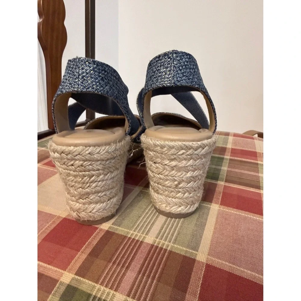 Easy Spirit Blue Espadrille Wedge Sandals | Elastic Strap Comfort Summer Shoes 7